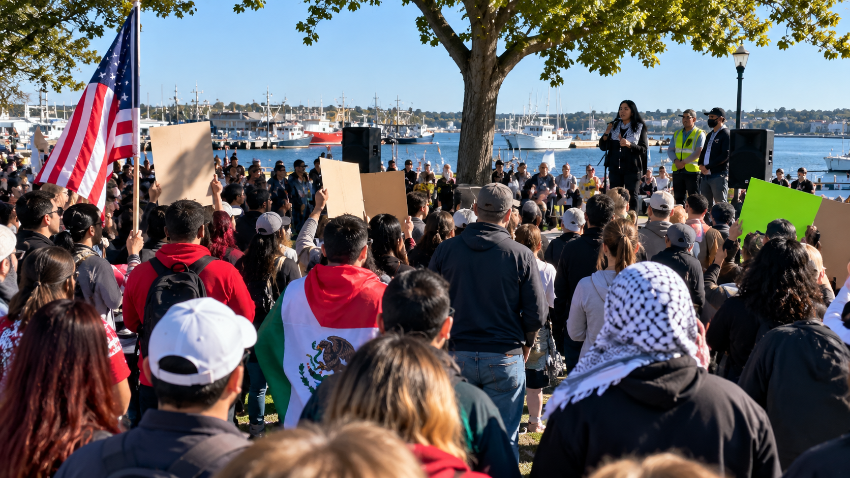 Manifestantes protestam em Massachusetts e exigem o fim das operações do ICE após prisão de 82 imigrantes